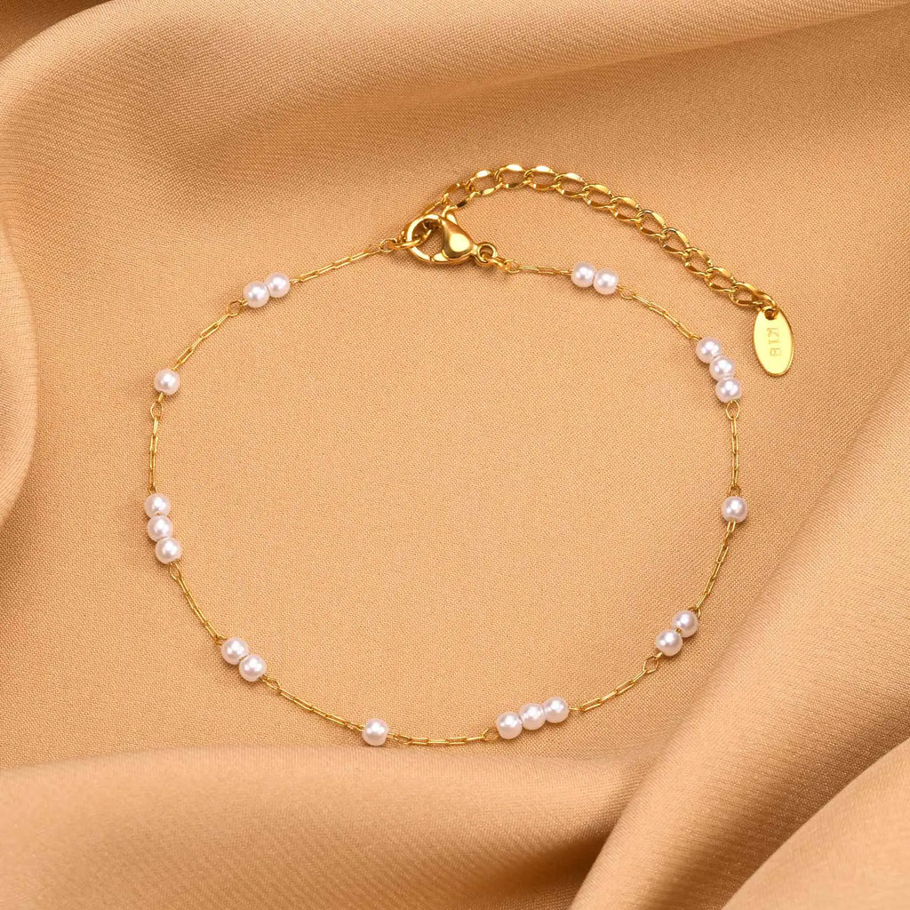 Edelstahl-Perlen-Fußkettchen für Frauen, 18k vergoldete Fußkette, verstellbare, stapelbare Armbänder als Beinschmuck