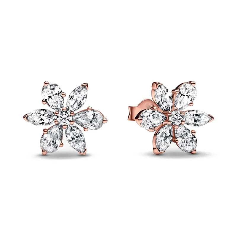 Roségoldfarbene 925er Sterling Silber Blumenohrstecker, Passend für Frauen Festival Weihnachtsgeschenke Charm Schmuck