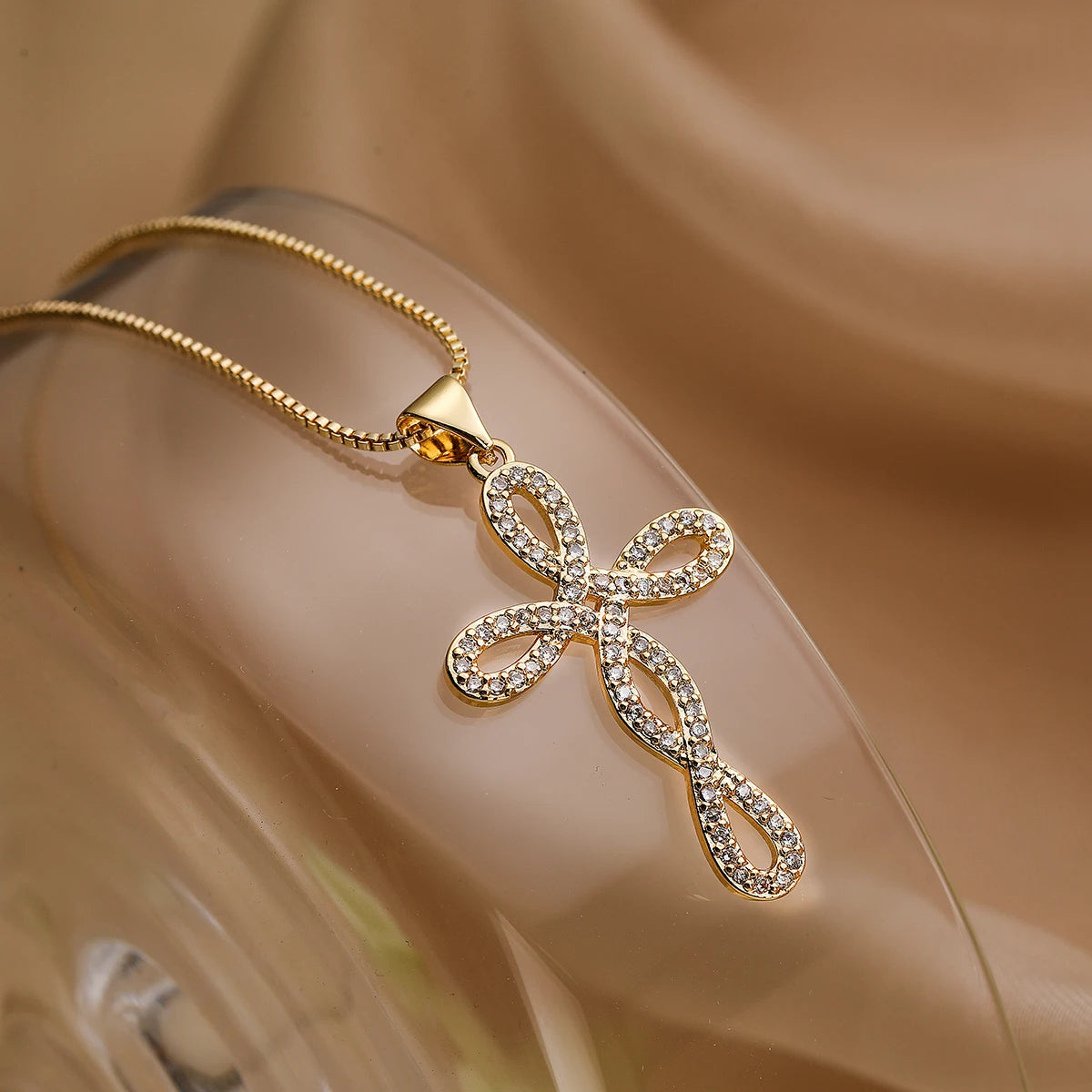 NEWBUY 2025 New Coming Cross Pendant Necklace For Women Gold Color Copper Jewelry Full CZ Zircon Inlay