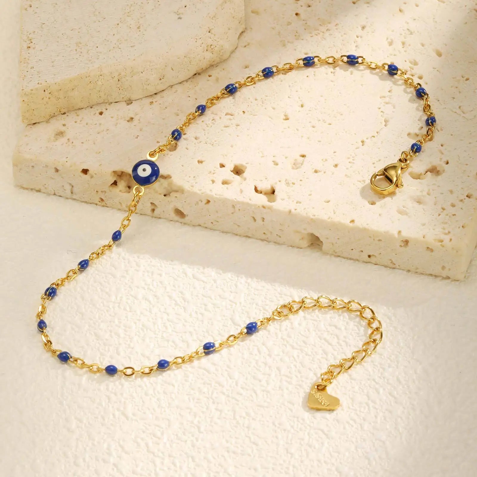 Edelstahl Glücksbringer Böses Auge Fußkettchen Armband für Frauen, blaues Auge Perlenkette Fußkettchen Sommer Strand Glücksbringer Amulett Geschenk