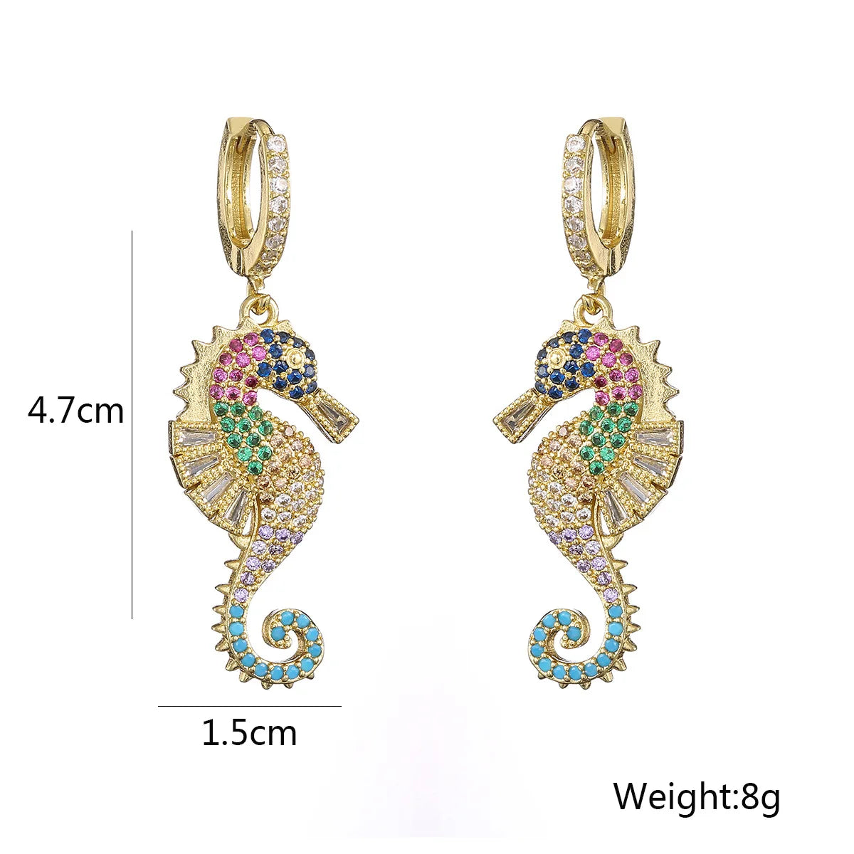 NEWBUY 2024 Trendige Bunte AAA Zirkonia Inlay Seepferdchen Ohrhänger für Damen Party Schmuck
