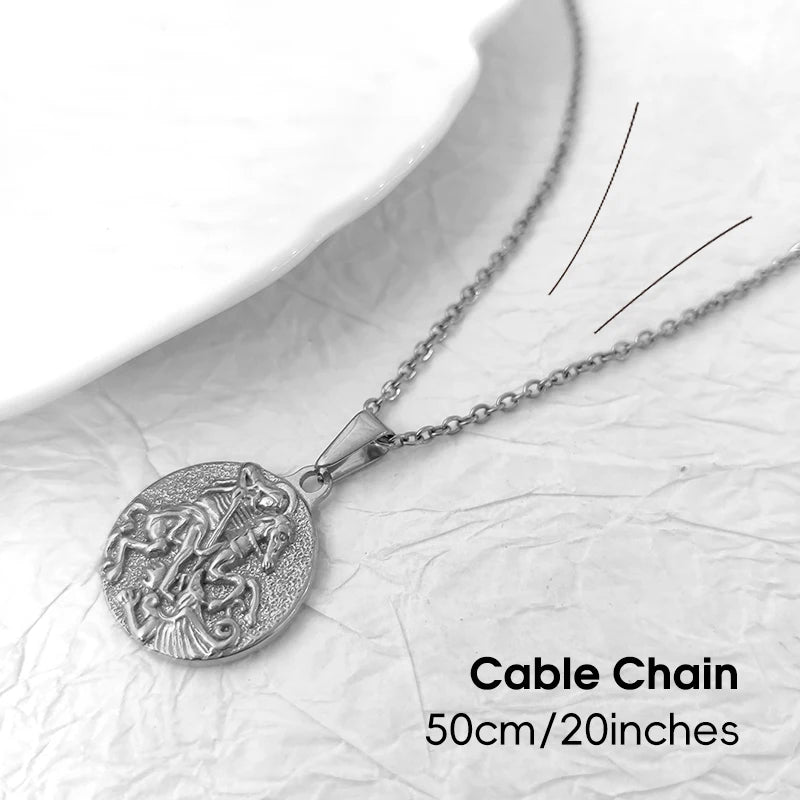 Joyas Impermeables Chapado en Oro de 18k Colgante de San Jorge Acero Inoxidable Colgante de Poseidón Búho Espartano Medalla Religiosa para Hombre