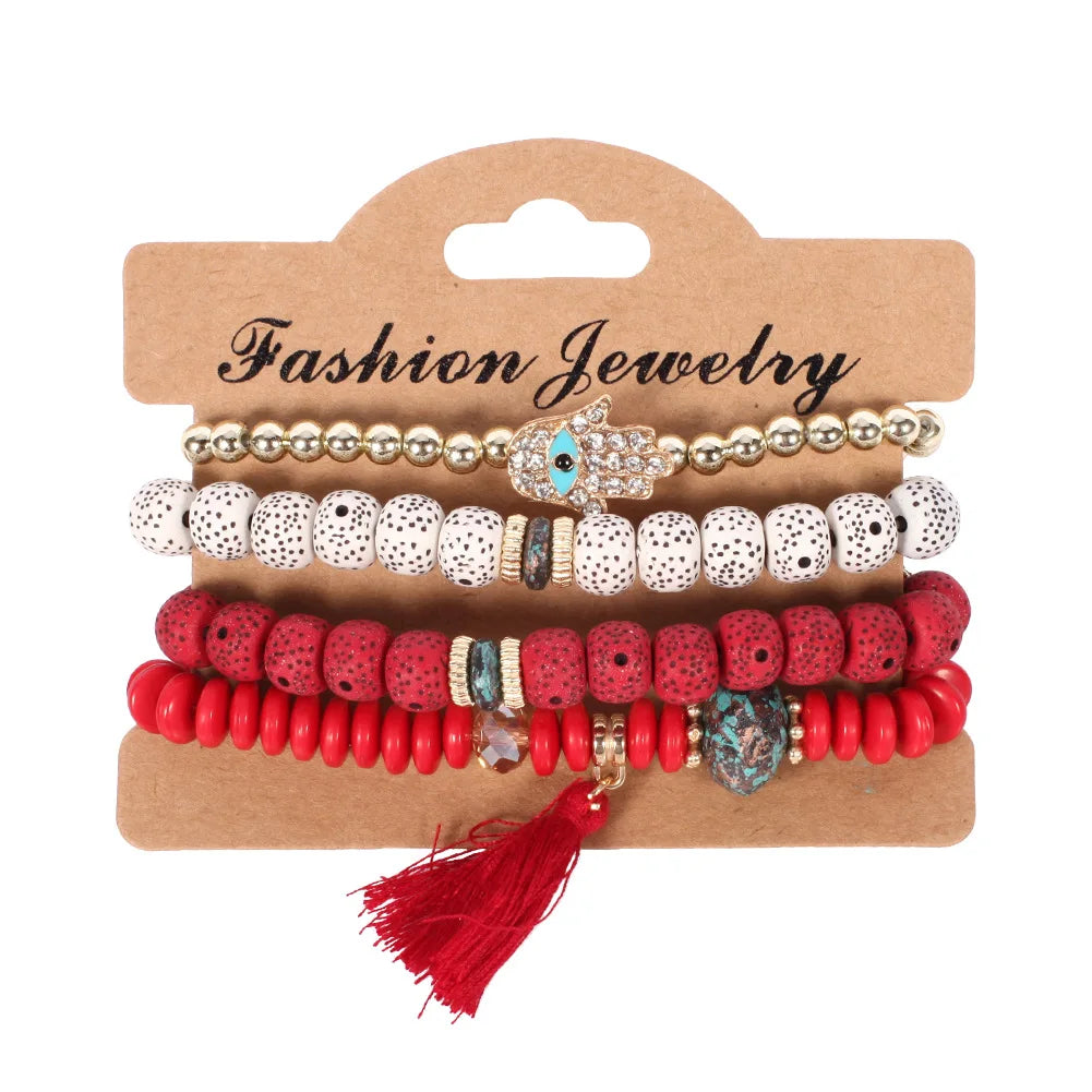 Böhmisches handgefertigtes Perlenarmband-Set für Damen Sommer Bunte Perlenketten-Armreif Mädchen Boho Schmuckzubehör