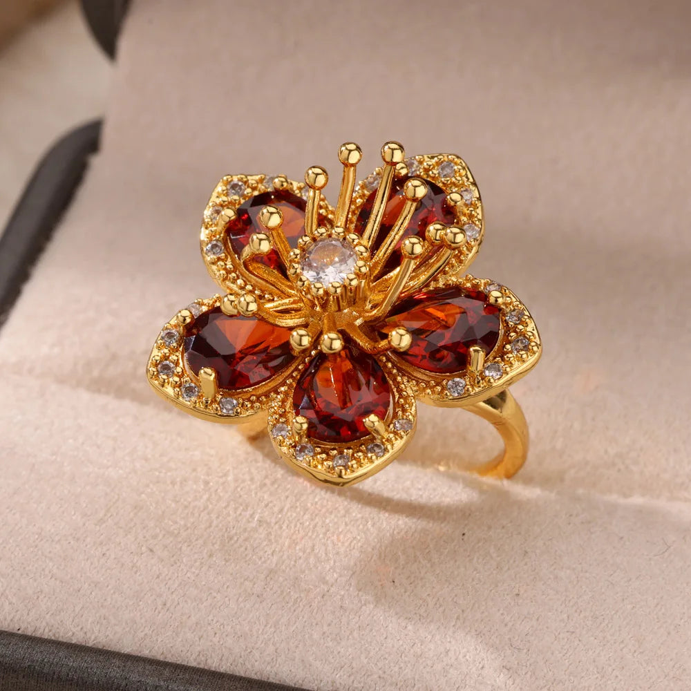 Edelstahl Blume Große Offene Ringe Für Frauen Gold Farbe Nachahmung Perle Hohlring Trendiger Ästhetischer Schmuck Geschenke