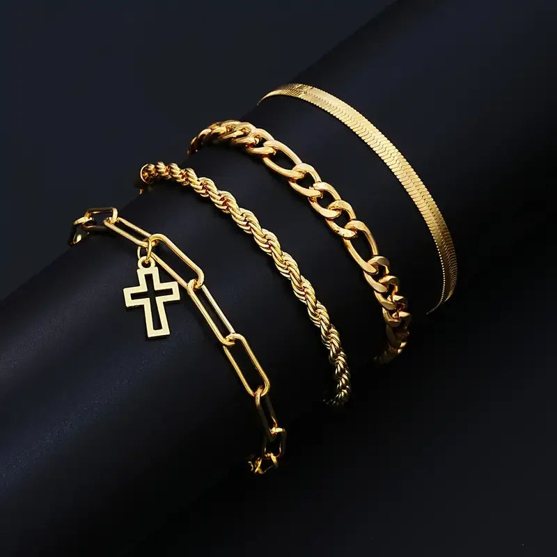 7-teiliges elegantes minimalistisches Kreuzanhänger-Schmuckset aus Edelstahl für Herren – Halskette und Armband für den Alltag