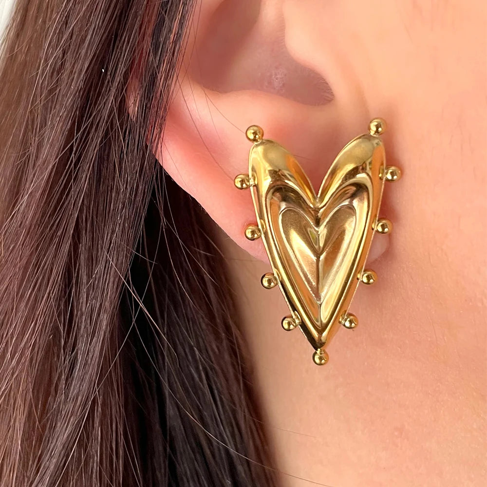 Gotische Herz-Ohrringe für Frauen, Edelstahl, goldene Liebes-Ohrringe, Hochzeitspaar, Piercing-Schmuck, Valentinstagsgeschenk сер