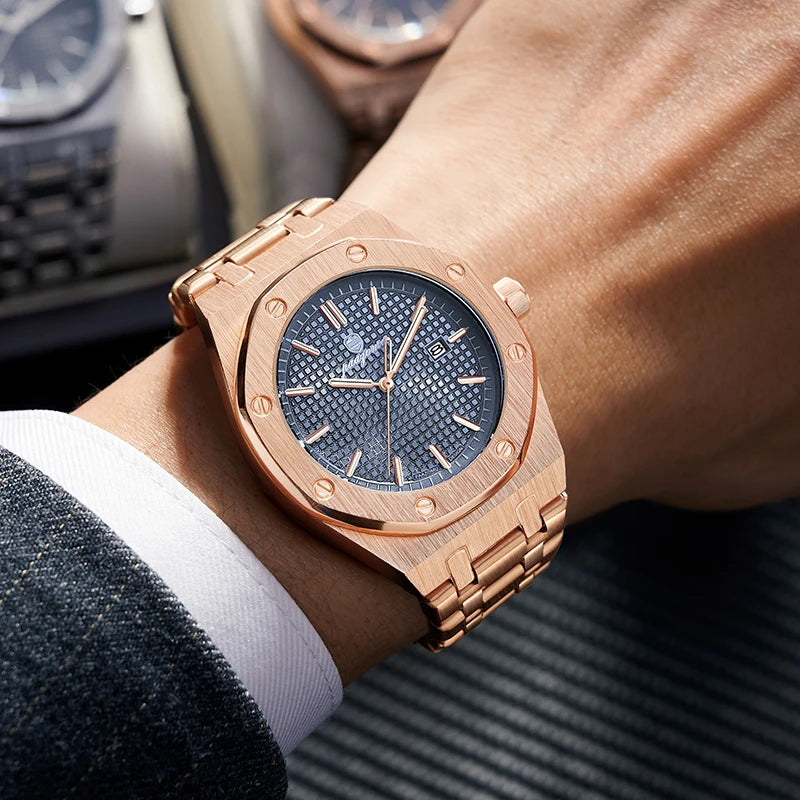 PAAZOMU Original Relojes de Lujo para Hombre Cronógrafo de Fecha Acero Inoxidable Reloj de Cuarzo Impermeable Luminoso Moda Reloj de Pulsera para Hombre