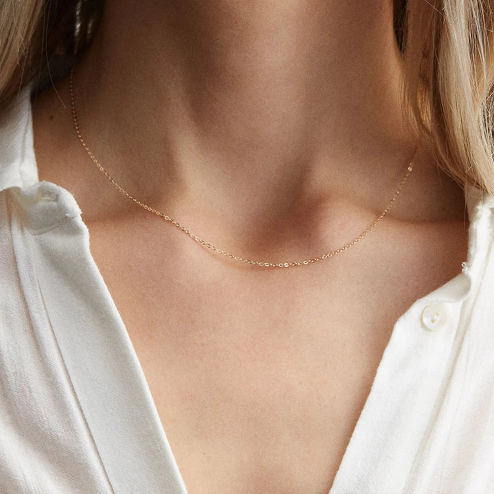 Feine Halskette Edelstahl Goldfarbene Anhänger Kurz Lang Statement Damen Colar Geschenk Edelstahlschmuck Großhandel