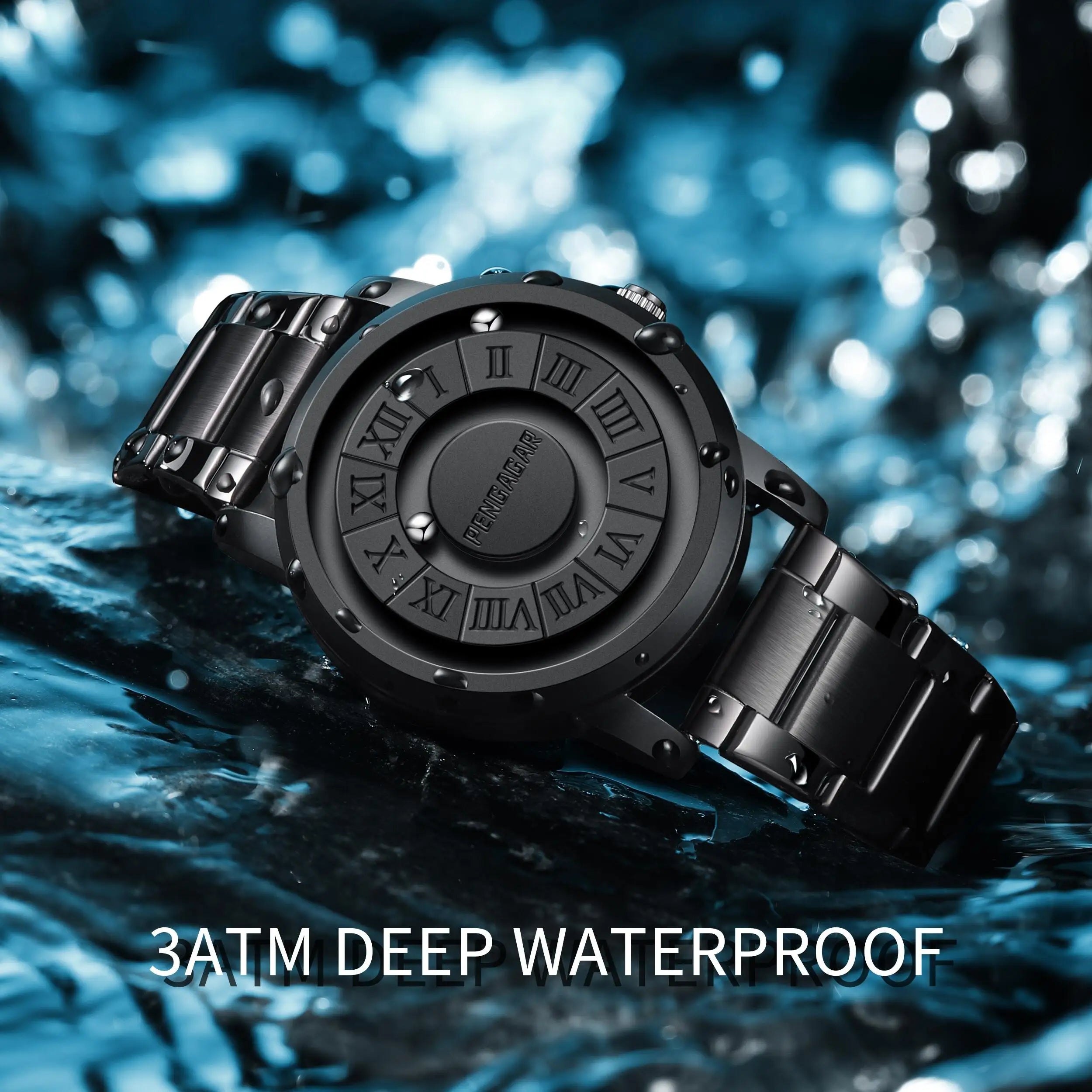 Relojes de hombre PENGAGAR, reloj de cuarzo de acero inoxidable, puntero de desplazamiento creativo, reloj de pulsera con fuerza magnética, Relogio Masculino + caja