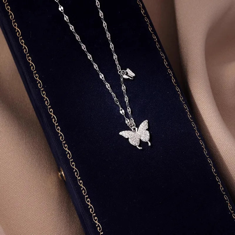 Collar de mariposa de plata 925 para mujer en verano, de nicho, versátil, exquisito, lujoso, de alta gama, cadena para clavícula