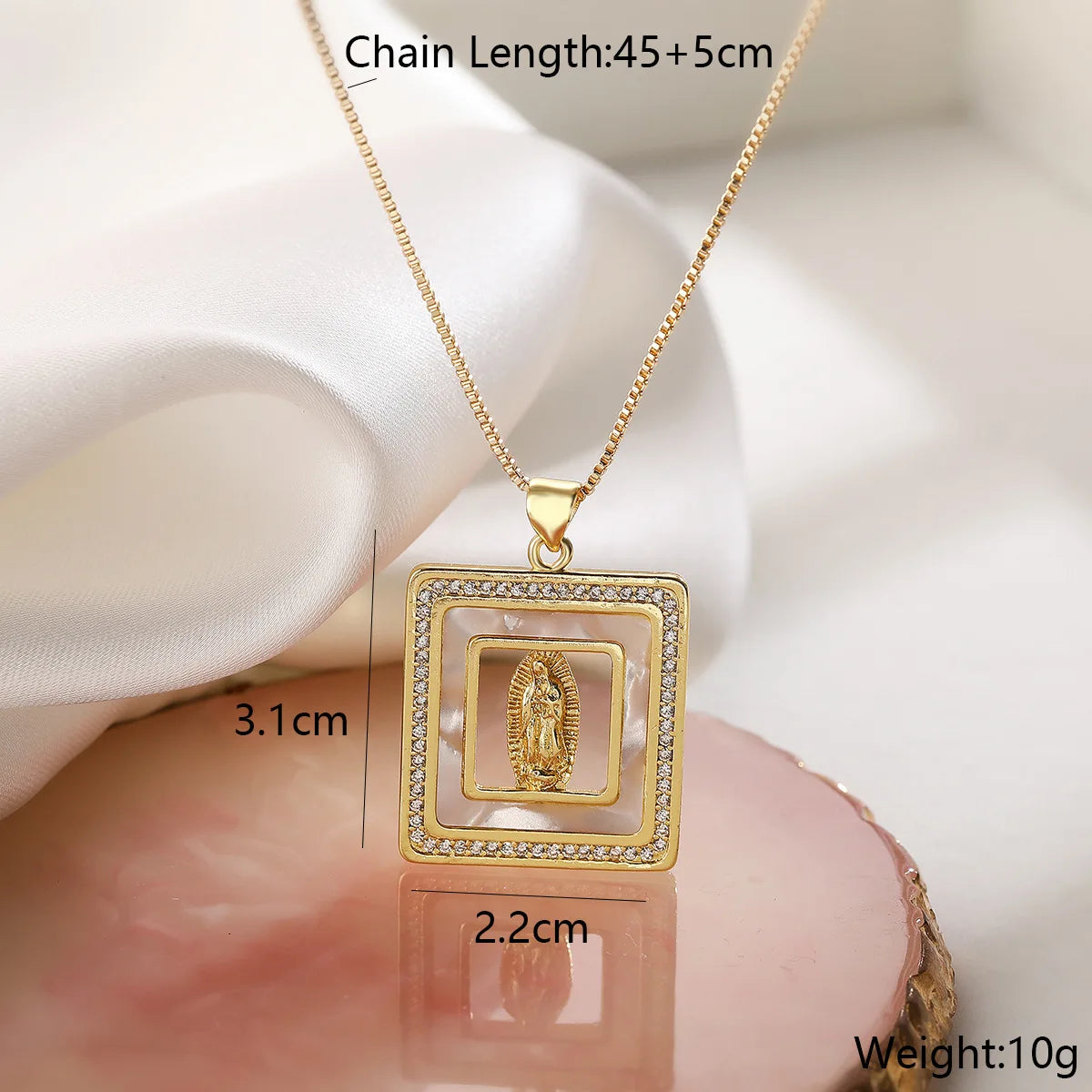 NEWBUY High Quality Women's Religious Jewelry Copper CZ Zircon Inlay Virgin Mary Pendant Stainless Steel Chain Necklace