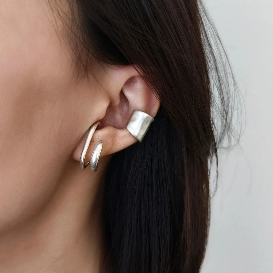 Vintage Fake Piercing Earcuff Double Circle Ear Cuff Faux Earrings for Women Man Hiphop Cuffs Earclips Accessories Korean Fashio