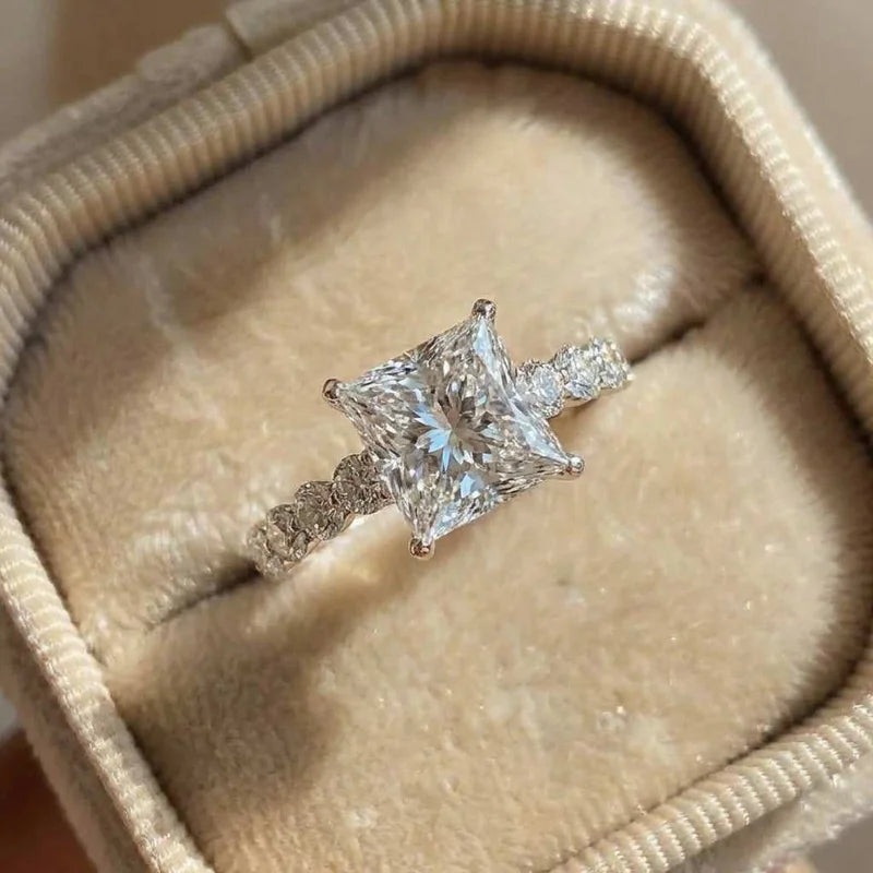 925 Sterlingsilber Ewigkeit Prinzessin Quadrat Zirkonia Kristall Ringe Damen Hochzeit Verlobung Luxus Klassisch Damenschmuck