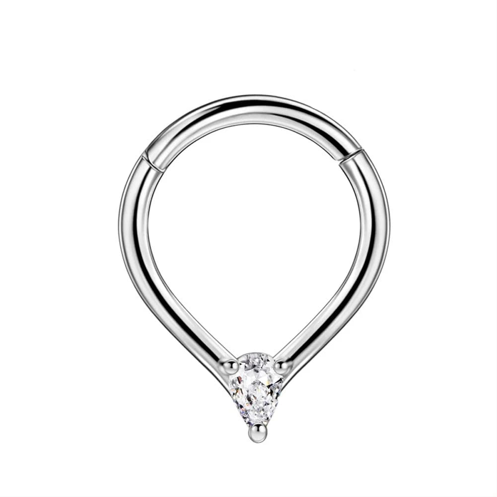 Anillo de nariz con flores, tabique, 100 % acero quirúrgico 316L, circonita, clicker, perforación Daith, cartílago de oreja, aro Helix, flores, gotas de agua