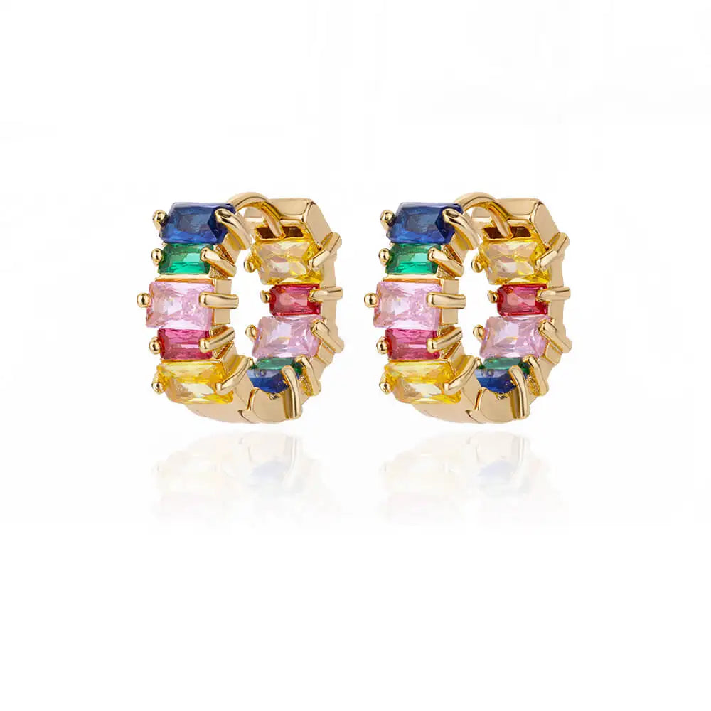 Regenbogen Zirkon Ohrringe für Damen Edelstahl Creolen 2024 Neu Trend Luxus Ästhetik Accessoires Schmuck Aretes Mujer