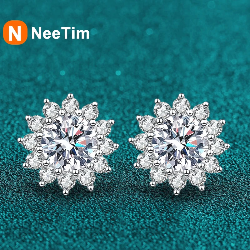 NeeTim 1CT Moissanit Ohrringe für Damen Mädchen 925 Sterling Silber Funkelnder Diamant Ohrstecker Hochzeit Verlobung Schmuck Geschenk