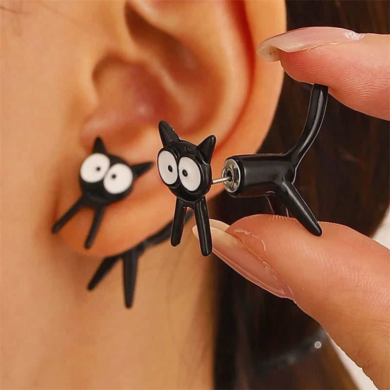 Schwarze Katze Design Ohrstecker Trendy Ins Mädchen Süße Damen Ohrringe Tiermotiv Schwarze Bemalung