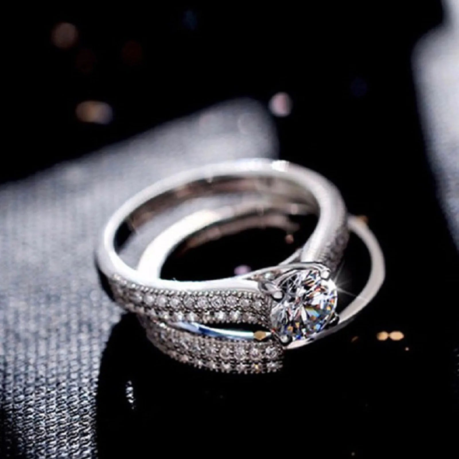 1 Paar Vintage Halo 925 Sterling Silber Ehering Set für Frauen Damen Jahrestagsgeschenk Schmuck Großhandel