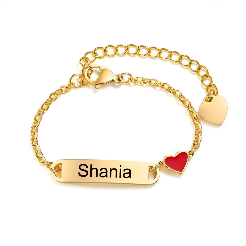 Personalisiertes Herz-Armband für kleine Mädchen/Jungen, gravierbares ID-Namensarmband, personalisiertes Edelstahlketten-Geburtstagsgeschenk
