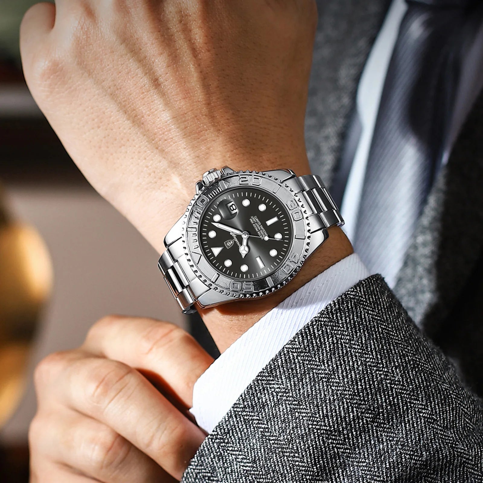 POEDAGAR Top Luxury Reloj para Hombre Impermeable Luminoso Fecha Reloj de Hombre de Acero Inoxidable Reloj Masculino Deportes Moda Relojes de Cuarzo para Hombre