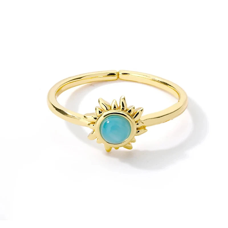 Edelstahl Lotusblumenring für Frauen, goldfarben, Vintage-Stein, Opal, ovaler Blumenring, modischer ästhetischer Schmuck, Geschenk