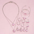 14-teiliges rosa Kristall-Herz-Anhänger-Halsketten-Ohrringe-Ring-Armband-Sets für Frauen Mädchen Mode Schmuck-Set Hochzeitsschmuck-Geschenk