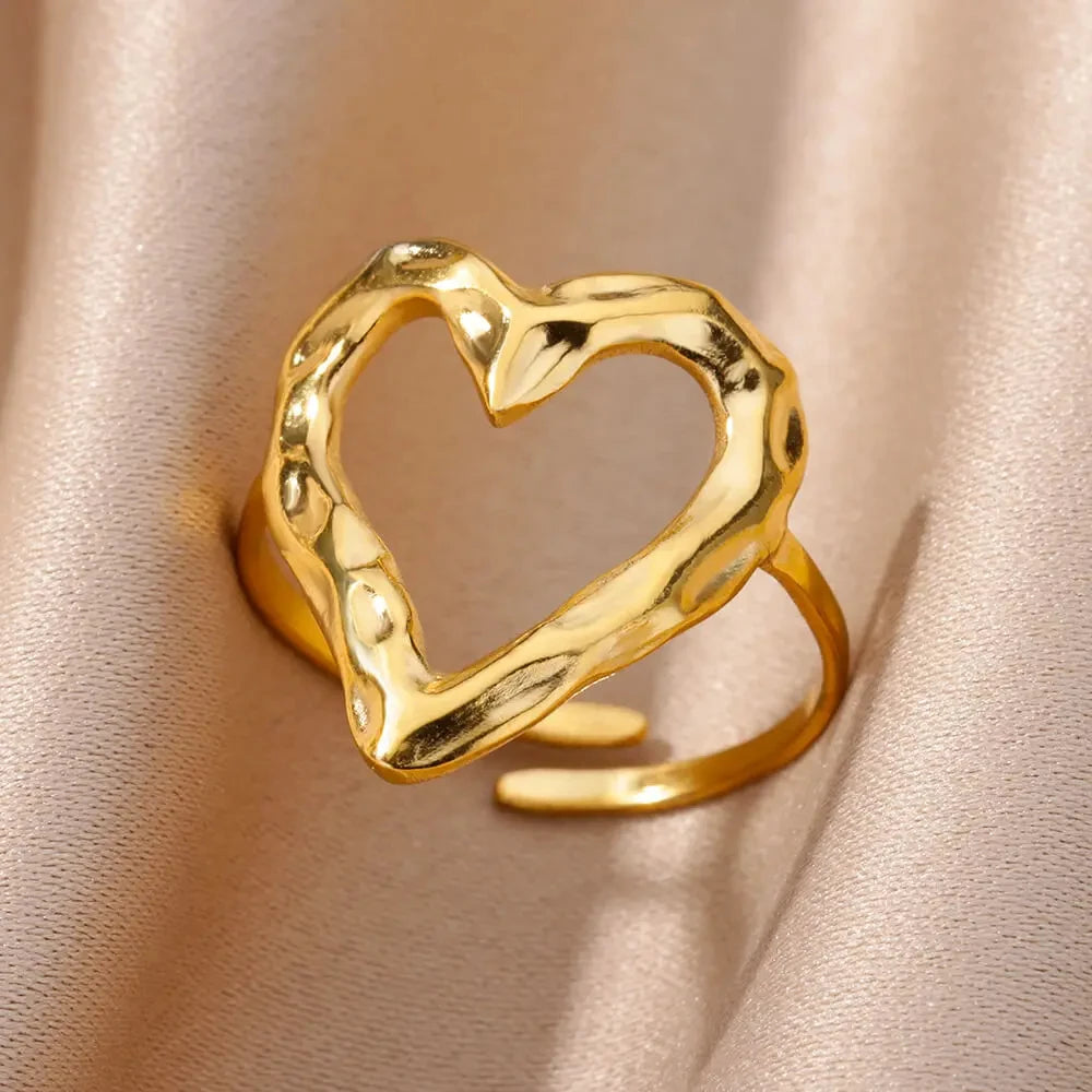 Edelstahl Blumenringe für Frauen Goldfarbe Muschel Seestern Mehrschichtiger Aushöhlungsring Modeschmuck Hochzeitsgeschenke