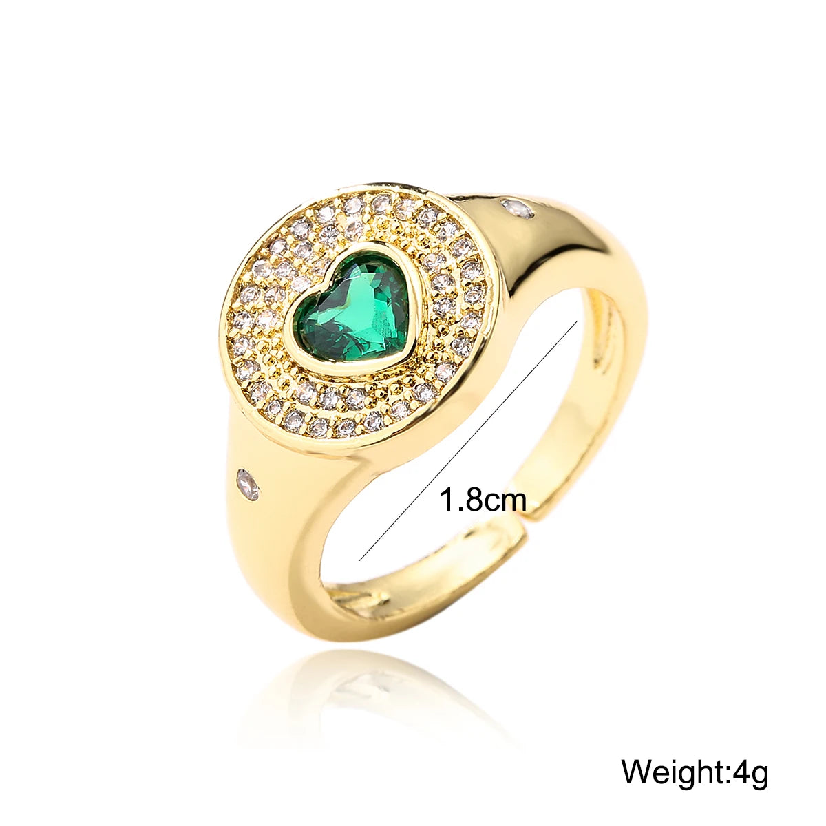 NEWBUY 2024 Heißer Verkauf Rot/Grün CZ Zirkon Herz Ringe für Frauen Verstellbar Goldfarben Kupfer Hochzeitsschmuck Femme Bijoux