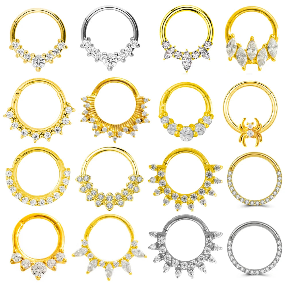 316L Acero Quirúrgico Segmento Anillo de Nariz Zircon Septum Clicker Cartílago de la Oreja Helix Daith Aro Piercing Joyería
