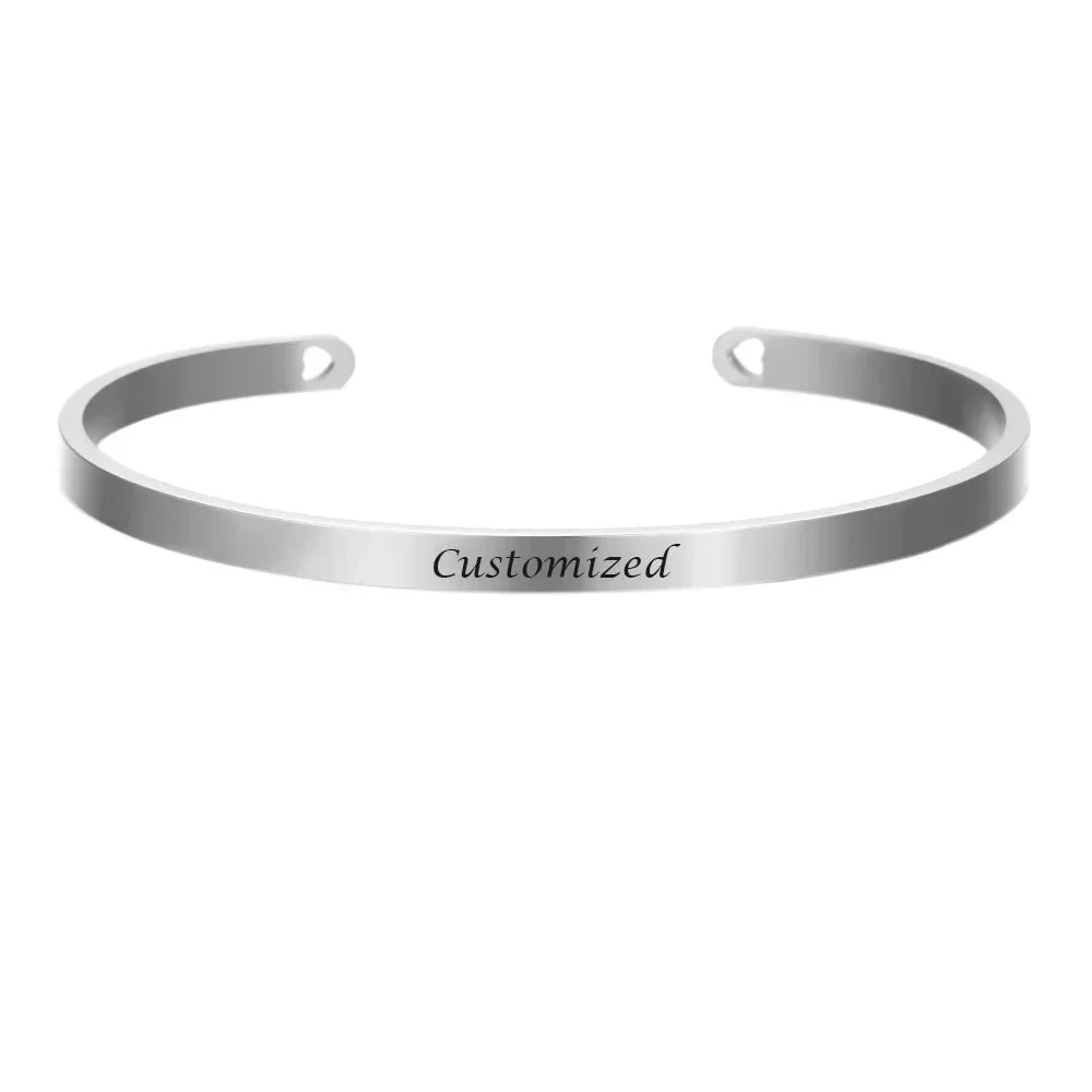 Personalisierte Koordinaten-Gravur Name Text Herz-Aussparung Armreif Personalisierte Bar Halskette Edelstahl Armband Männer Frauen Geschenk