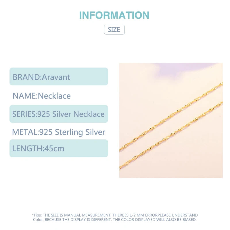 Aravant Collares de Plata 925 de 1.3mm Chapados en Oro 18K con Cadena de Onda de Agua para Mujer, Joyería de Moda