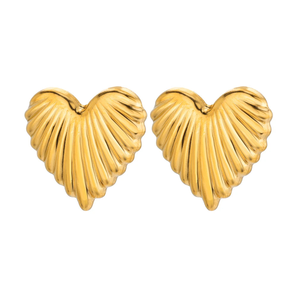 Pendientes de tachuelas gruesos a rayas de corazón para mujer, de acero inoxidable, color dorado, para boda, estéticos, nuevos accesorios de joyería para mejores amigas