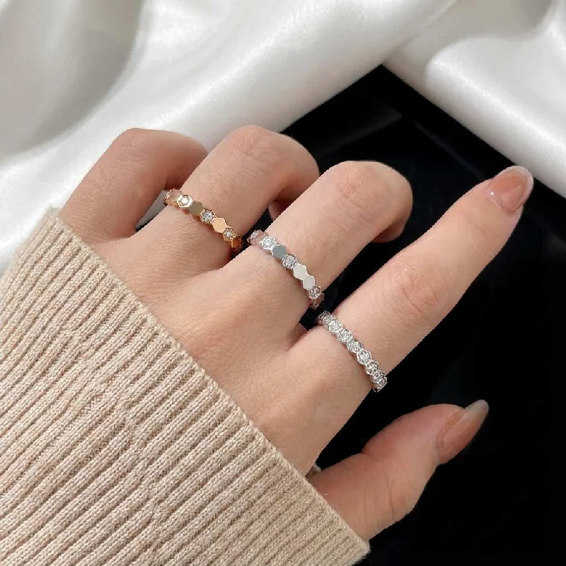 925 Sterling Silber Vintage Geometrische Zirkonringe für Frauen Geschenk Alltag Party Hochwertiger Edelschmuck Accessoires