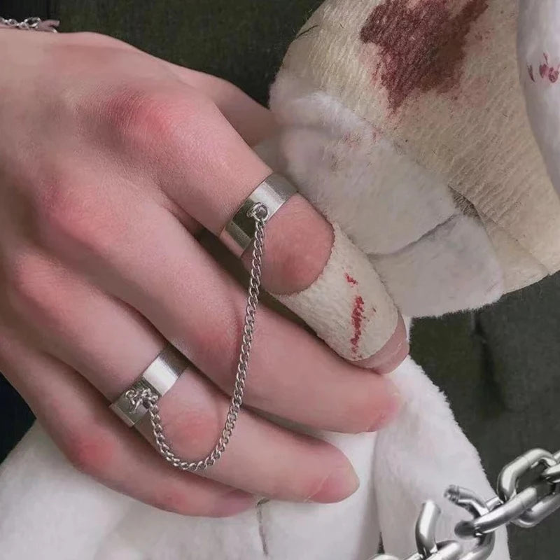 Doppelring Integrierte Kette Öffnung Einstellbar Titanstahl Verblasst Nicht Bungee Hop Hip Hop Maskulinität Retro Super Cool