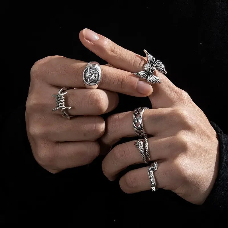 Punk Gothic Skelett Unisex Ring Set Grunge Schmetterling Frosch Frau Mann Schmuck Hip Hop Party Street Ring 2024 Neues Schmuckgeschenk