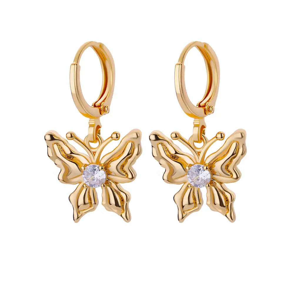Zirkon Schmetterling Ohrringe Ohrstecker für Frauen Edelstahl Goldfarbe Schmetterling Ohrring Trend Girl Y2K Schmuck Aretes Mujer