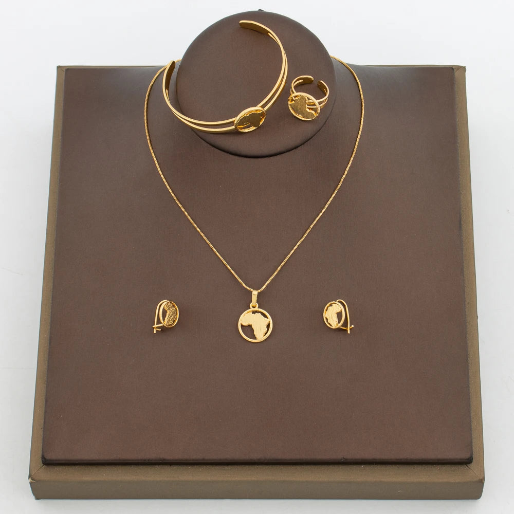 Elegantes Mädchenschmuck-Set für Partys, Kupfer-Goldfarbene Halskette und Creolen und Halsketten-Armreif-Ring-Set für Hochzeitsgeschenke