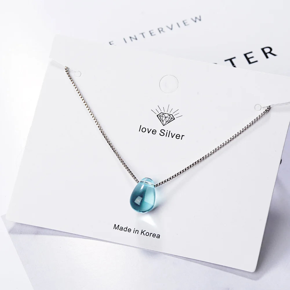 925 Sterling Silver Blue Lucky Crystal Pendants Necklaces For Women Vintage Luxury Jewelry Accessories Jewellery Trend 2024