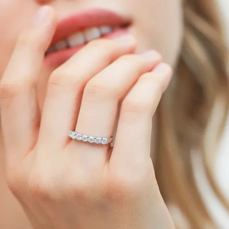 NeeTim Voll-Moissanit-Ring für Damen, S925 Sterlingsilber mit Weißgold plattiert, Diamant-Hochzeitsbandringe, edler Schmuck