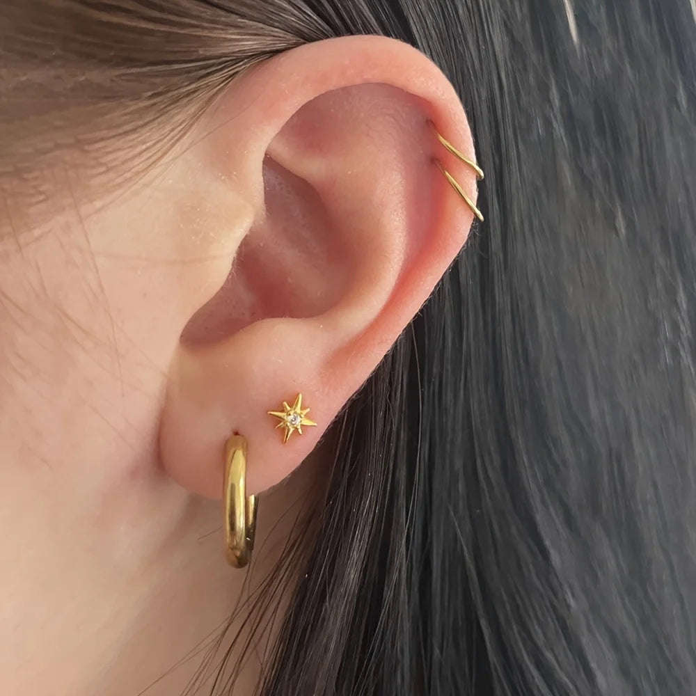 1 Paar elegante Ohrringe aus 925er Sterlingsilber mit Sternen, synthetischem Zirkonia, hypoallergen, minimalistischer Stil für Damen, geeignet für