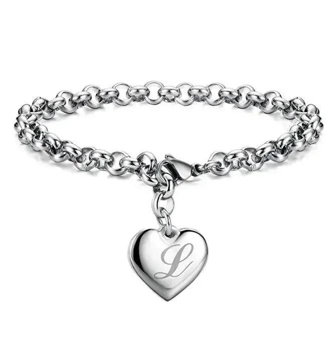 925 Sterling Silber Fein 26 Buchstaben Damen Herren Kette Armband Anhänger Herz Süß Hochzeit Persönlichkeit Schmuck Damen Geschenk Party 20cm