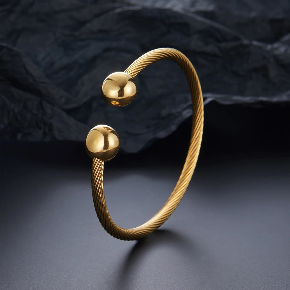 Luxus Edelstahl Geflochten Offen Männer Frauen Charm Manschettenarmband Gold Silberfarbene Kugel Schmuck Accessoires Armbänder Armreifen