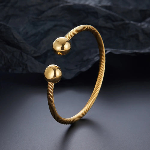 Luxury Stainless Steel Braided Open Men Women Charm Cuff Bracelet Gold Silvery Ball Jewelry Accessories Bracelets Bangles