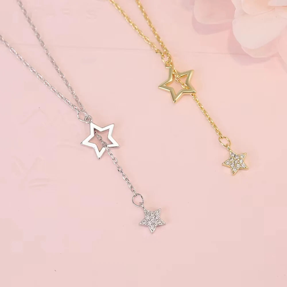 Regalo de Navidad 925 Plata de Ley Linda Estrella Brillante Gargantilla Colgante Collar Encantadora Mujer Boda Fiesta Cumpleaños Joyería