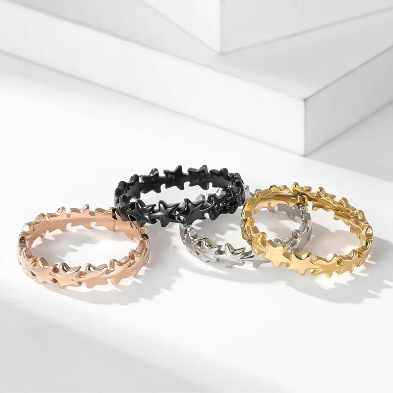 Edelstahl-Stern-Eternity-Ring, stapelbar, Ehering für Damen und Mädchen, Größe 5-9