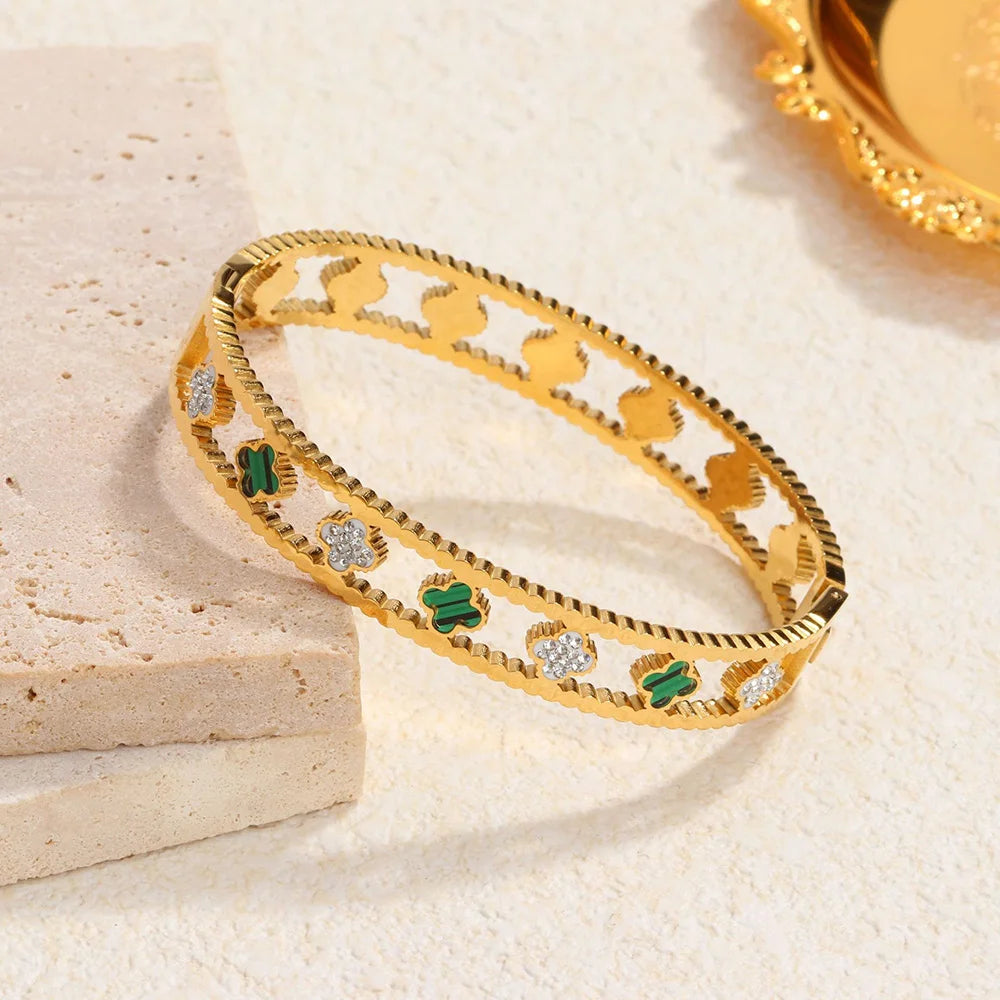 Klassisches Edelstahl-Zirkon-Emaille-Damenarmband, hochwertiges wasserdichtes Metallarmband, Hochzeitspartyschmuck