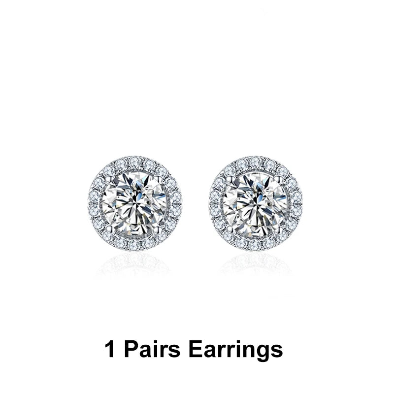 NeeTim 1ct D Color VVS1 Moissanite Schmuckset 925er Silber mit Weißgold vergoldeter Halskette und Ohrsteckern für Damen