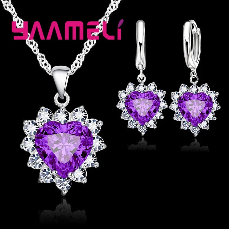 Trendiges 925 Sterling Silber Schmuckset für Damen mit Herz-Zirkonia-Anhänger, Halsketten und Ohrringen – LIEBE Jubiläumsgeschenk