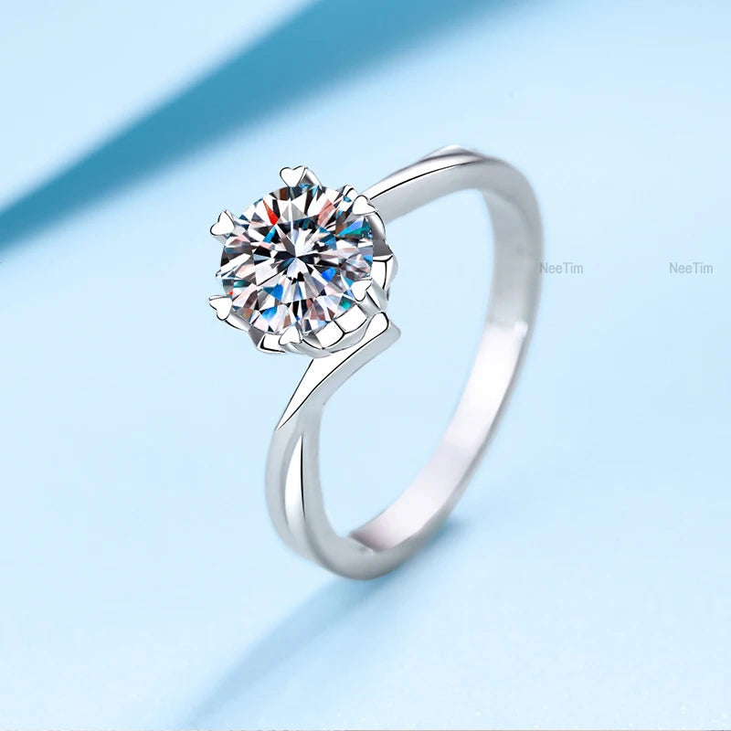 NeeTim Anillo de Moissanita de 0.5-2ct Anillo de Diamante de Laboratorio para Mujer Plata S925 Copo de Nieve Anillo de Compromiso Boda Joyería Certificada