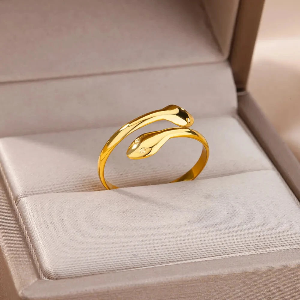 Edelstahl Schlangenringe für Damen Herren Vintage Goldfarben Offener Ring 2024 Trend Luxus Gothic Ästhetik Schmuck anillos mujer